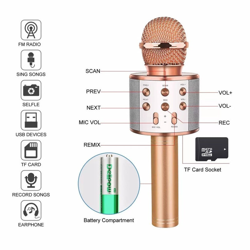 Microfone Ws 858 Karaokê Bluetooth Sem Fio Efeito Voz Modo Gravação Função Selfie