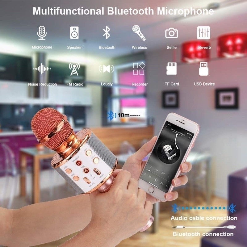 Microfone Ws 858 Karaokê Bluetooth Sem Fio Efeito Voz Modo Gravação Função Selfie