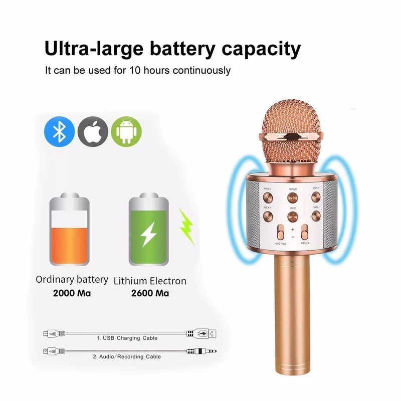 Microfone Ws 858 Karaokê Bluetooth Sem Fio Efeito Voz Modo Gravação Função Selfie